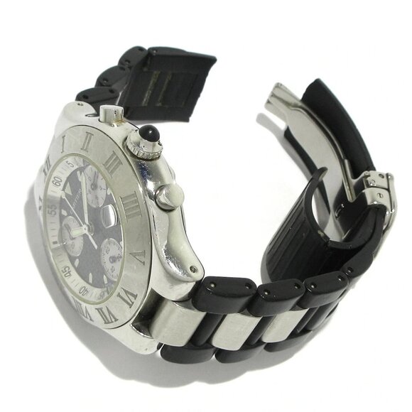 Auth Cartier Chronoscaph LM W10125U2 1******* Black Silver Men's Wrist Watch - Picture 9 of 12